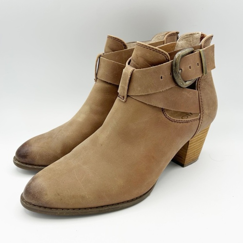 Vionic Rory Heeled Ankle Booties Brown Leather Buckle Strap 10